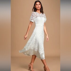 White Crochet Lace Midi Skater Dress, size XL NWT